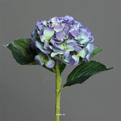 Hortensia factice en tige 1 tete 3 feuilles H 50 cm Top Paon