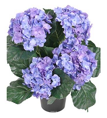 Hortensia en pot factice leste H 40 cm 5 superbes tetes Bleu royal