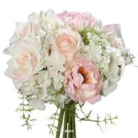 Bouquet de Roses et Hortensias artificielles 9 tetes Diametre 20 cm Rose-crème