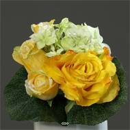 Bouquet varié de Roses et pivoine factices avec feuilles H25cm Jaune