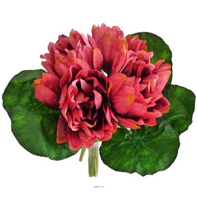 Bouquet de 6 fleurs de Lotus artificiel Rose Rouge D 30 cm avec feuillage