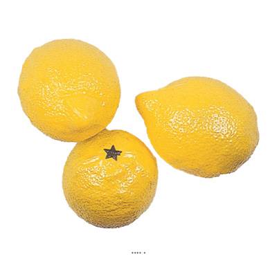 Citrons jaunes luxe factices x3 H 80x60 mm plastique soufflé