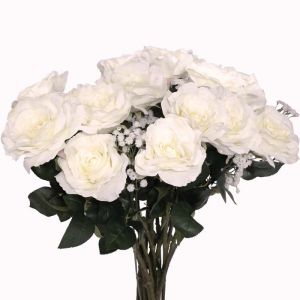 Bouquet factice création fleuriste calme blanc x15 roses H 75 cm