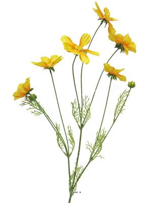 Cosmos factice en tige avec 7 ramures et 6 fleurs, H 92 cm Jaune