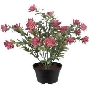 Succulente fleurie factice en pot, cactée fleurie Vieux Rose H 30 cm D 25 cm en plastique