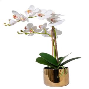 Orchidée phalaenopsis factice en pot doré, H 65 cm