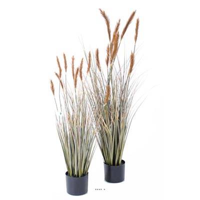 Graminee en pot factice plante d eau avec quenouilles H 90 cm D 30 cm Caramel