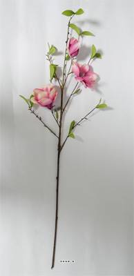 Magnolia factice H 90 cm Fuchsia en branche 2 fleurs et 1 bouton