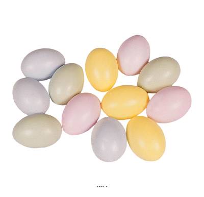 œufs de paques assortis X 12 en Plastique soufflé H 65x45 mm