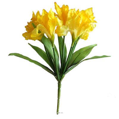 Bouquet d'Iris artificiels 7 fleurs et 7 feuilles hauteur 28 cm superbe Jaune