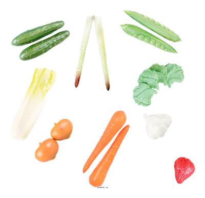 Lot 21 fruits et légumes de Printemps factices plastique soufflé