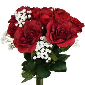 Bouquet factice création fleuriste rouge amour x15 roses H 75 cm