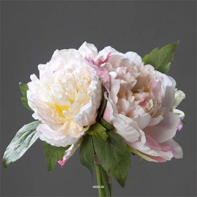 Bouquet de 3 Pivoines Rose epanouies artificielles Corde et feuillage H 26 cm