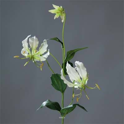 Lys gloriosa artificiel crème 2 fleurs 1 bouton H 78 cm superbe