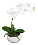 Orchidee factice 1 hampe en pot ceramique H 26 cm Blanc neige