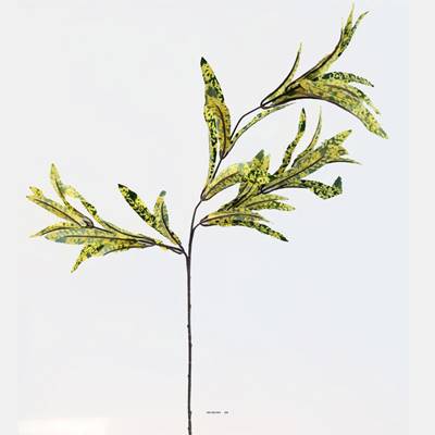 Croton artificiel en branche H 65 cm 3 tetes 45 feuilles en tissu Vert-jaune