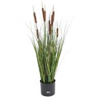 Graminee Verte en pot factice plante d eau avec 9 quenouilles Marron H 90 cm