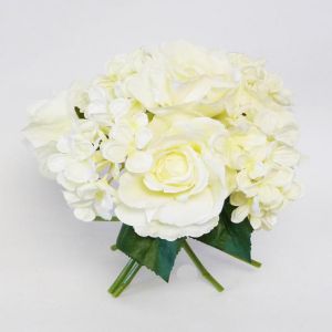 Bouquet de Roses et Hortensias artificielles 9 tetes H 36 cm superbe