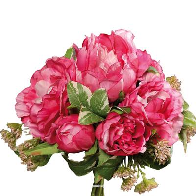 Bouquet de Pivoines et Carottes sauvages artificielles 7 fleurs  H 20 cm Rose fushia
