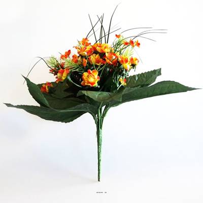 Bouquet de Roses artificielles 35 fleurs avec feuillage H 24 cm adorable Jaune-orange