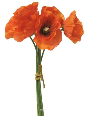 Pavots en bouquet factices, 6 fleurs, H 29 cm, Orange