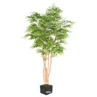 Acacia faux arbre semi naturel avec 5 Troncs Naturels en bois et feuillage tergal en pot