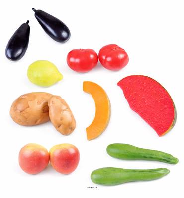 Lot 13 fruits et légumes d été factices plastique soufflé