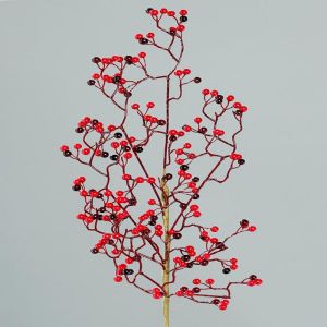 Branche de baies artificielles rouge et noir H 65 cm