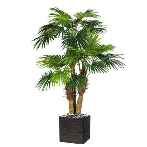 Palmier Chamaerops factice H 185 cm 3 troncs 26 feuilles en pot