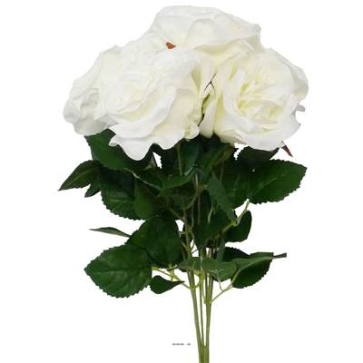 Bouquet de 7 Roses artificielles en piquet et feuillage Hauteur 42 cm Blanc neige