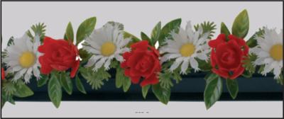 Barrettes entre plats separateurs fleurs marguerites et roses socle noir factice x12 L 25 cm 