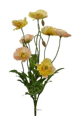 Pavots Coquelicots artificiels en piquet 7 fleurs H 35 cm D 25 cm  Jaune