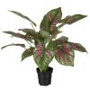 Caladium factice H 40 cm D 50 cm en pot Grandes feuilles panachées