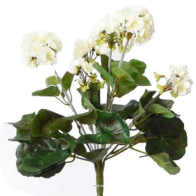 Geranium artificiel en piquet creme 33 cm 6 tetes 37 feuilles