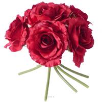 Bouquet de 6 roses Lena rouges artificielles H 20 cm superbe fleur