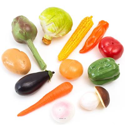 Lot de 12 légumes assortis factices plastique soufflé