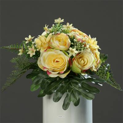 Bouquet varie de Roses, Renoncules et dahlias artificiel hauteur 27 cm superbe Jaune