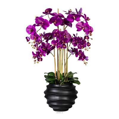 Orchidee factice vase résine noir H 105 cm D 75 cm 7 hampes toucher reel Mauve violet