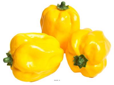Poivrons jaunes factices x3 H 110x85 mm plastique soufflé
