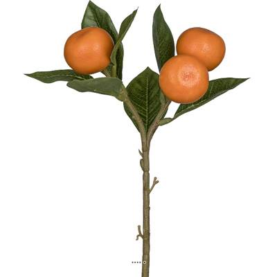 Branche de 3 mandarines factice orange avec feuillage H 28 cm et L de 16 cm