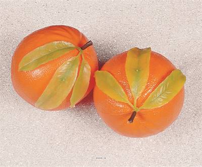 Oranges géantes et feuilles factices x2 D 175 mm plastique soufflé