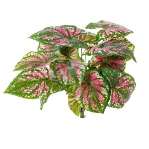 Caladium artificiel en piquet 23 feuilles, H 34 cm Vert rose