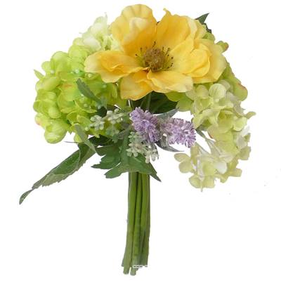 Bouquet de fleurs artificielles Hortensia lavande H 25 cm Jaune