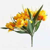 Bouquet de Crocus artificiels 31 fleurs tissu Hauteur 22 cm Top Jaune