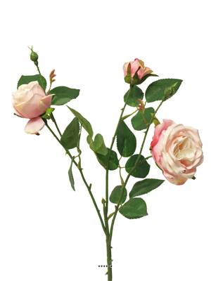 Roses Paris factices, branche de 3 ramures, H 61 cm, D 28 cm, Rose-crème