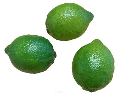 Citrons verts factices x3 H 80x60 mm plastique soufflé