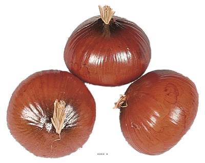 Oignons bruns factices x3 H 75x60 mm plastique soufflé