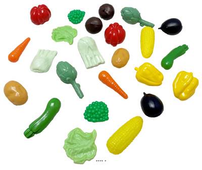 Lot de 24 petits légumes assortis factices plastique soufflé