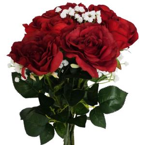 Bouquet factice création fleuriste rouge amour x9 roses H 75 cm