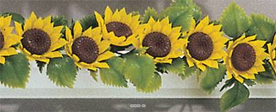 Barrettes entre plats séparateurs socle blanc fleurs de tournesol factices x12 L 25 cm PVC